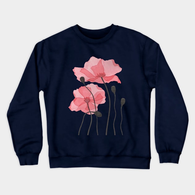 Poppy Floral Watercolor Crewneck Sweatshirt by JoanTatley